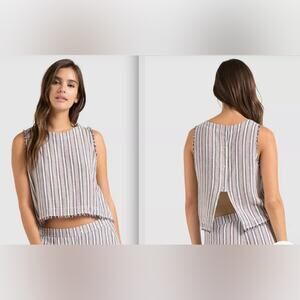 Cloth and Stone Frayed Edges Linen Blend Top Size S